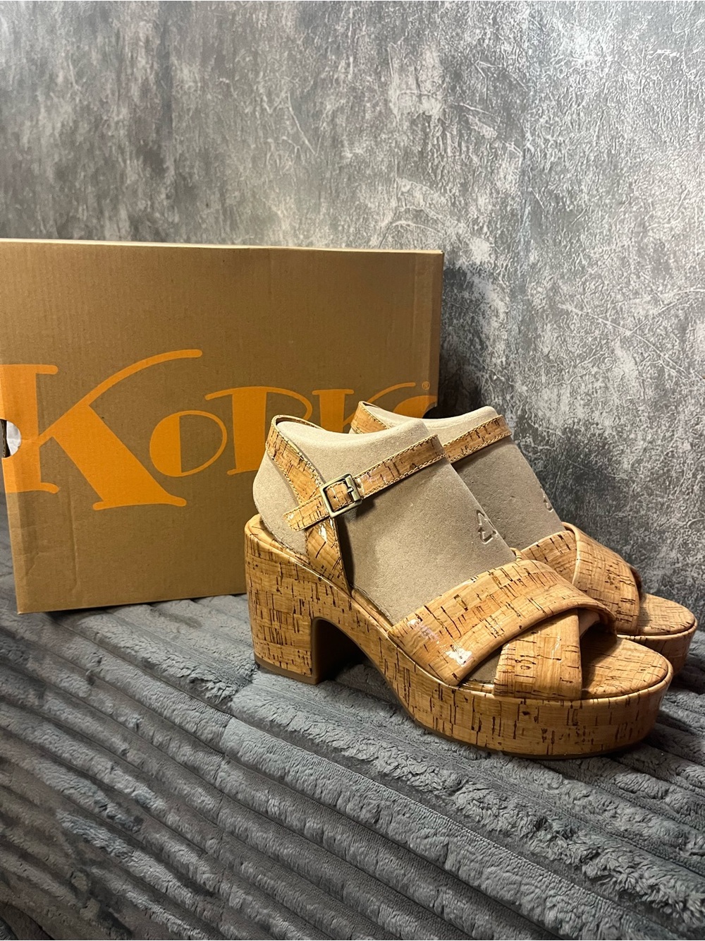 Kork-Ease Tan Cork Platform Sandal New